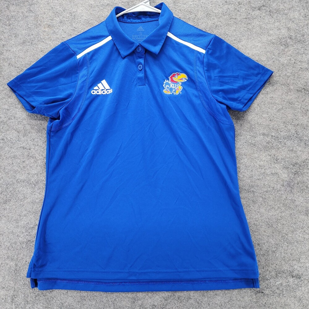 Kansas Jayhawks Polo Shirt Womens Small Adidas Blue Short Sleeve